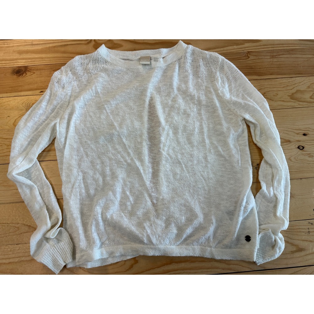 Roxy Womens White Open Back Knit Sweater Long Sleeve‎ Crochet Shoulder XS